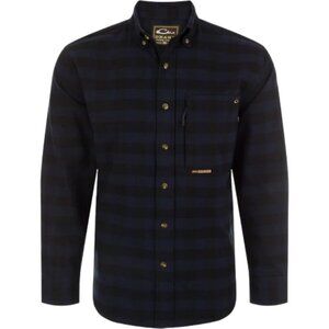 Drake Waterfowl Autumn Brushed Twill Buffalo Plaid Shirt Men's 2XL Navy NWT